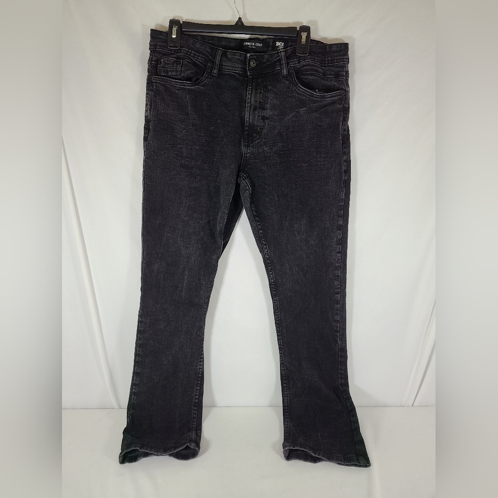 Kenneth Cole New York Mens 34 x 30 Slim Fit BCI Cotton Black Denim Stretch Jeans